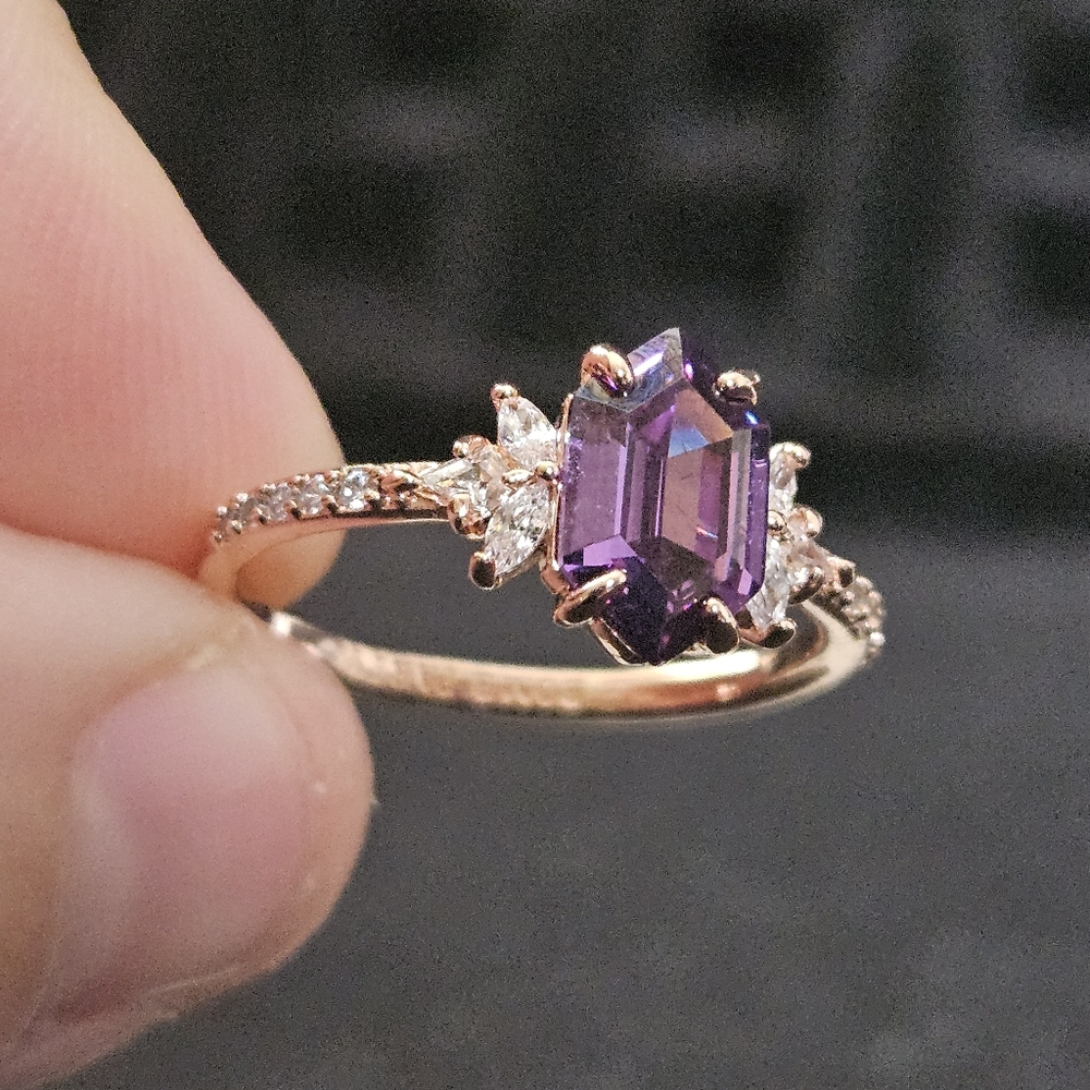 Bomb Party Lab Created Blue/Purple Topaz Size 9 Rose Gold Plated Ring